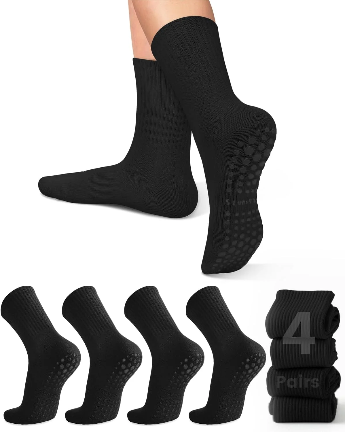 Pilates Yoga Grip Socks - 4 paar yogasokken voor dames, effen