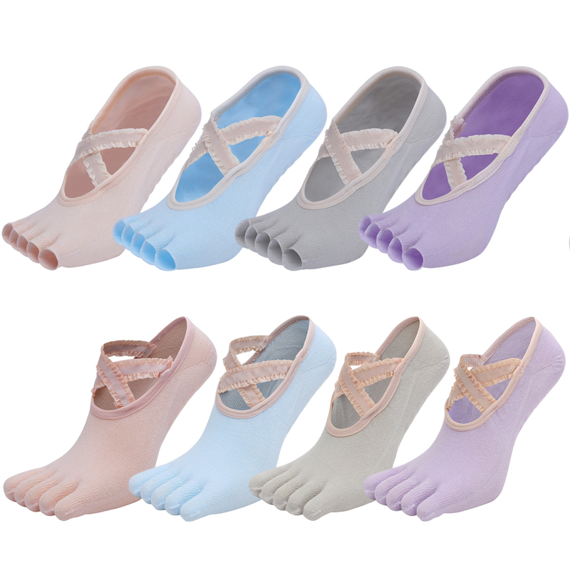 Pilates Yoga Grip Socks - Vijf Vinger Yoga Sokken Kant Cross